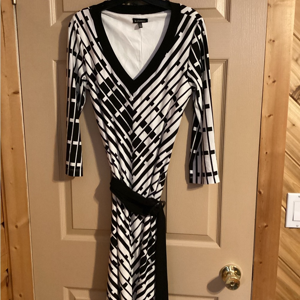 Le Chateau Black and White Striped Dress